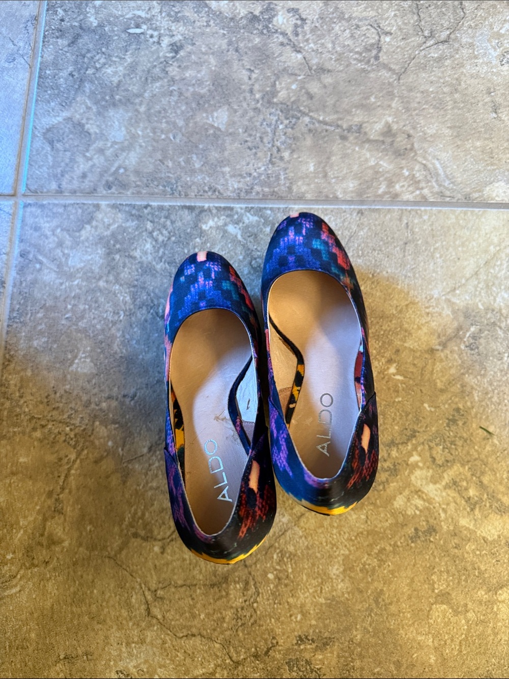 Aldo Navy Multicolor Patterned Wedge Pumps